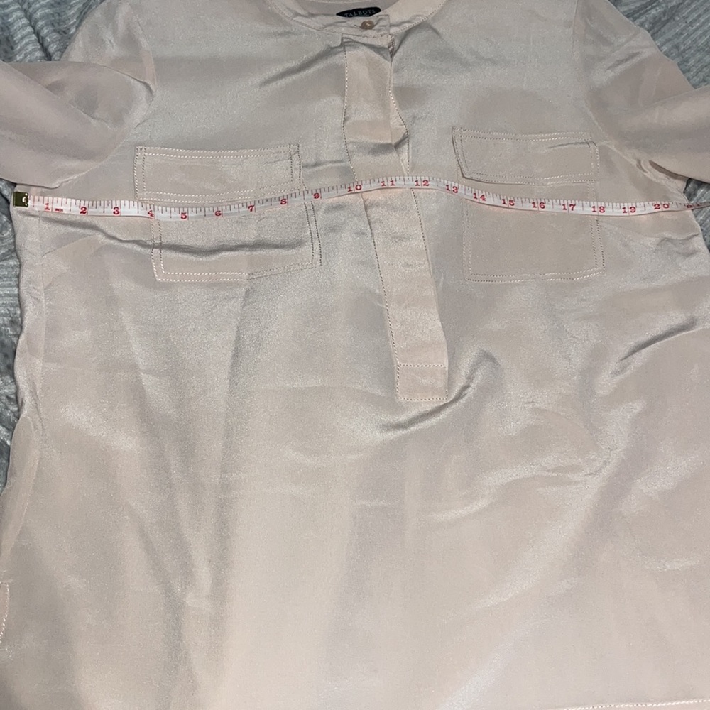Talbots Long Sleeve 100% Silk Blush Pink Double Front Pocket Top Size M EUC - Picture 7 of 8